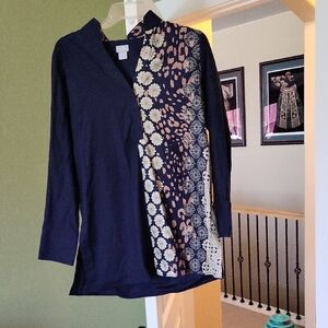 Chico's Navy Top with Gold and Beige Accents